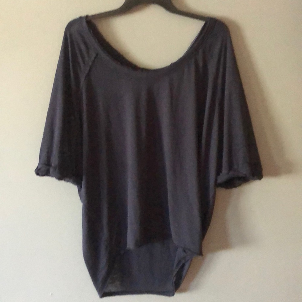 Free people blue flowy sheer off-shoulder top